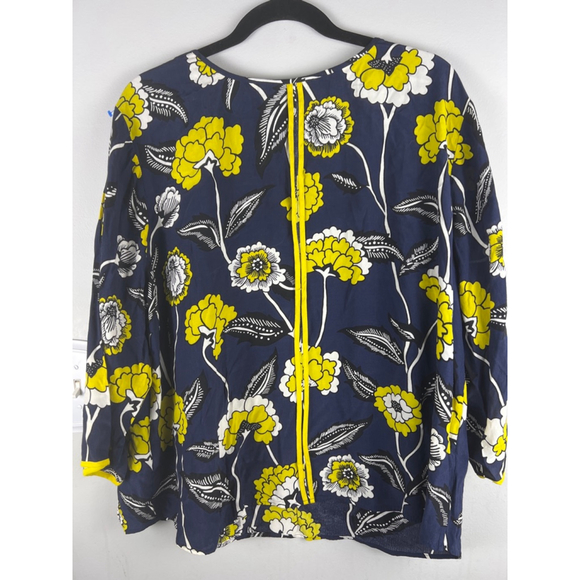 Boden Navy Yellow Floral Blouse Top Women’s Size 18 100% Viscose Garden Plus - Picture 4 of 5